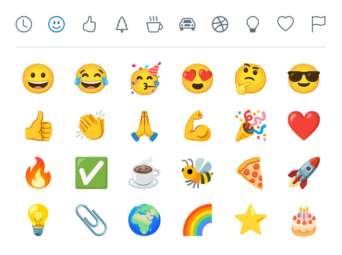 The emoji picker of BeeBEEP 6: the categories and a grid of color emoji