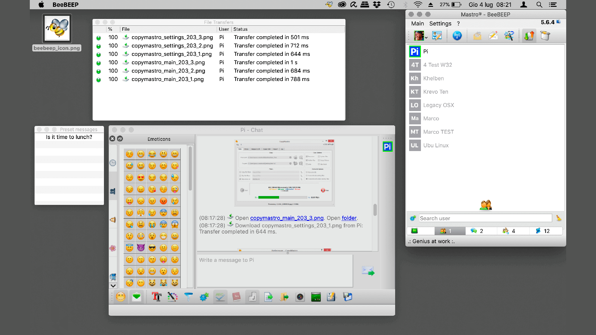 BeeBEEP in action on different operating systems (MacOSX)