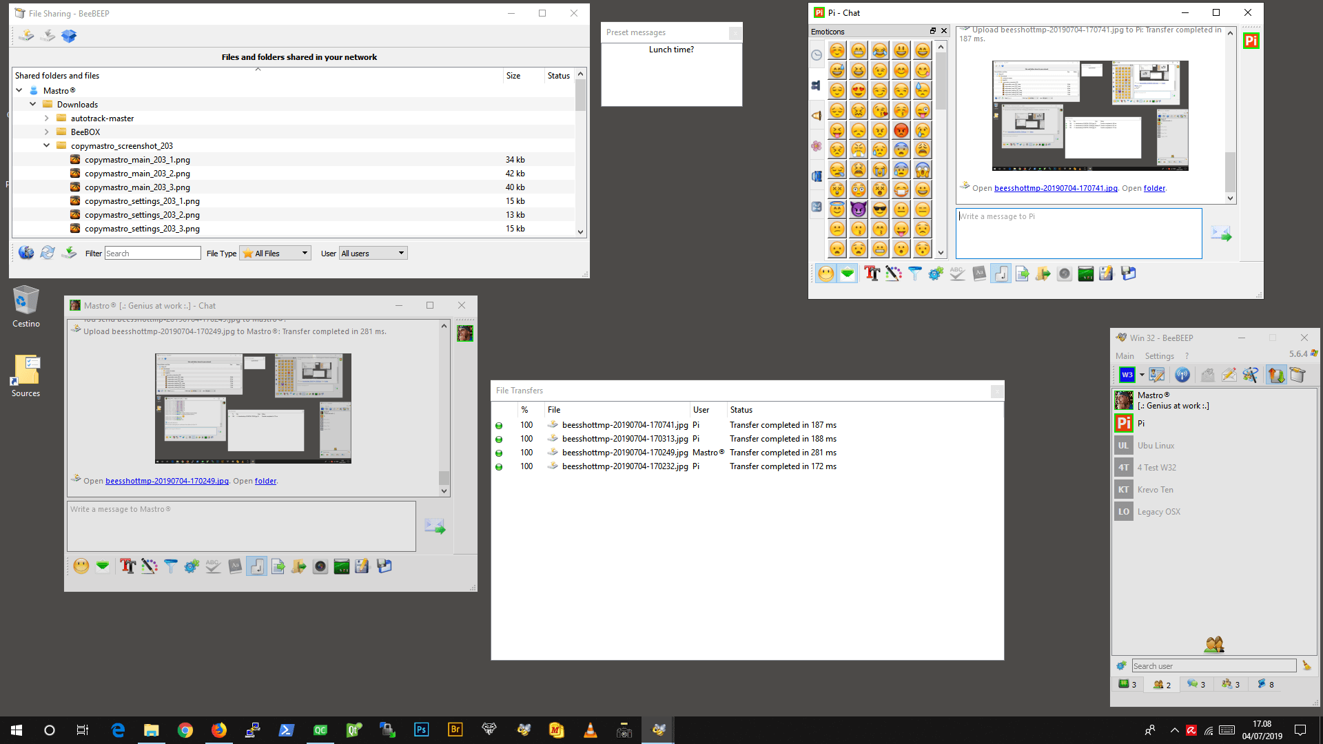 BeeBEEP in action on different operating systems (Windows)